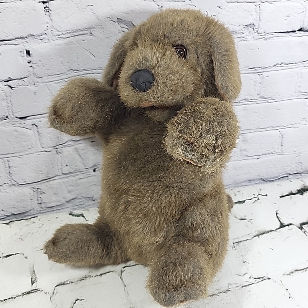Folkmanis Sitting Dog‎ Full Body Hand Puppet Brown Plush Flawed Missing One Eye